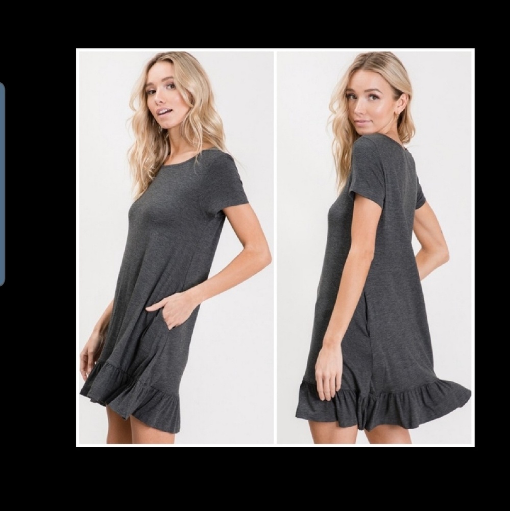 🛍💣Gray Cotton Ruffle Dress - Picture 2 of 4